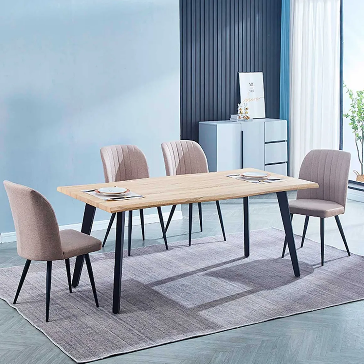 Mesa de comedor Regatta rectangular diseño nórdico cambria/negro 76x180x90 cm
