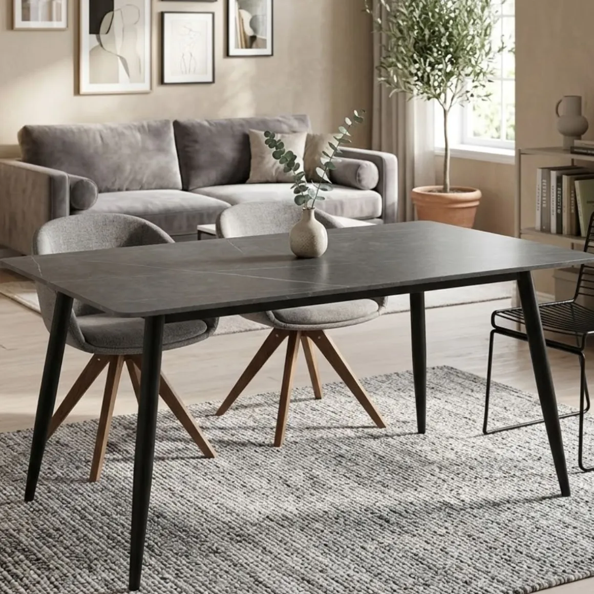 Mesa de comedor Sander New diseño fijo negro 75x140x80 cm