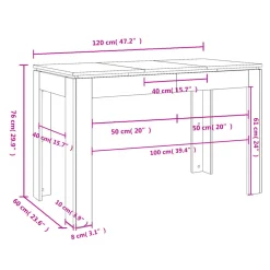 Mesa de comedor Támesis rectangular 76x120x60 cm