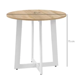 Mesa de comedor Vikk Homcom 4 personas roble/blanco Ø80x75 cm
