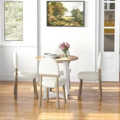 Mesa de comedor Vikk Homcom 4 personas roble/blanco Ø80x75 cm