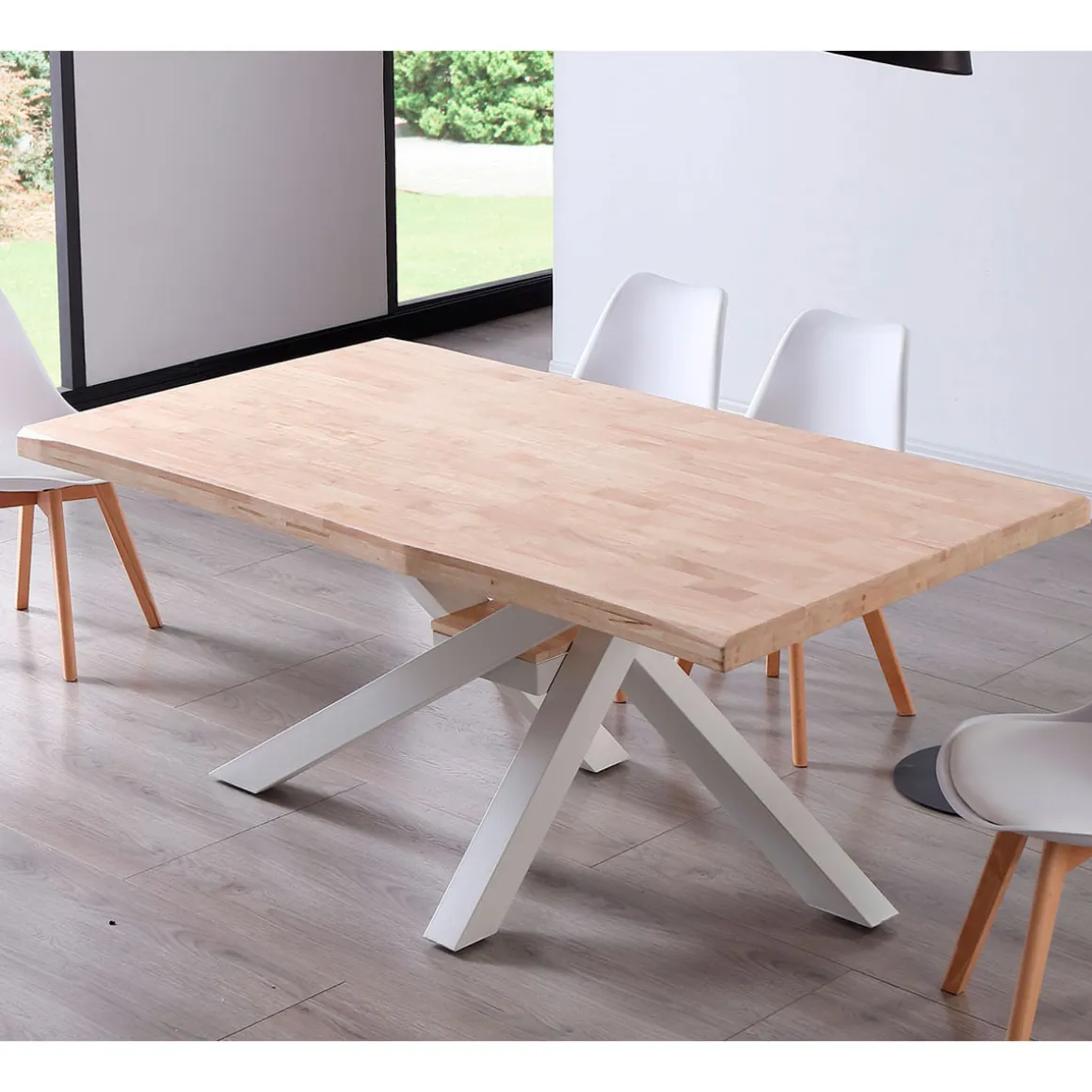 Mesa de comedor Xena forma patas cruzadas tapa irregular roble 76x180x100 cm