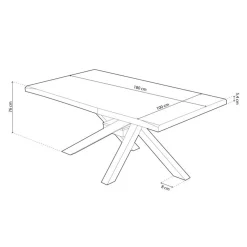 Mesa de comedor Xena forma patas cruzadas tapa irregular roble 76x180x100 cm