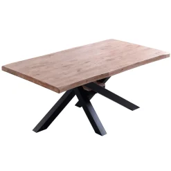 Mesa de comedor Xena forma patas cruzadas tapa irregular roble 76x180x100 cm