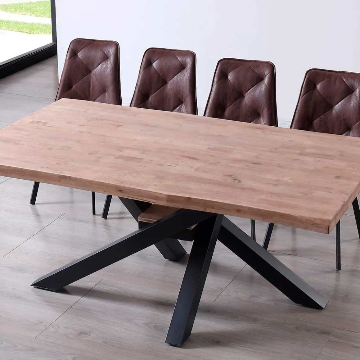 Mesa de comedor Xena forma patas cruzadas tapa irregular roble 76x180x100 cm
