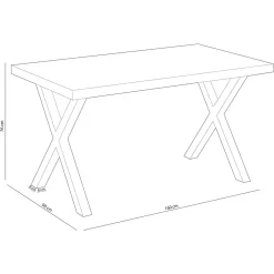 Mesa de comedor X-Loft rectangular diseño nórdico 76x160x90 cm