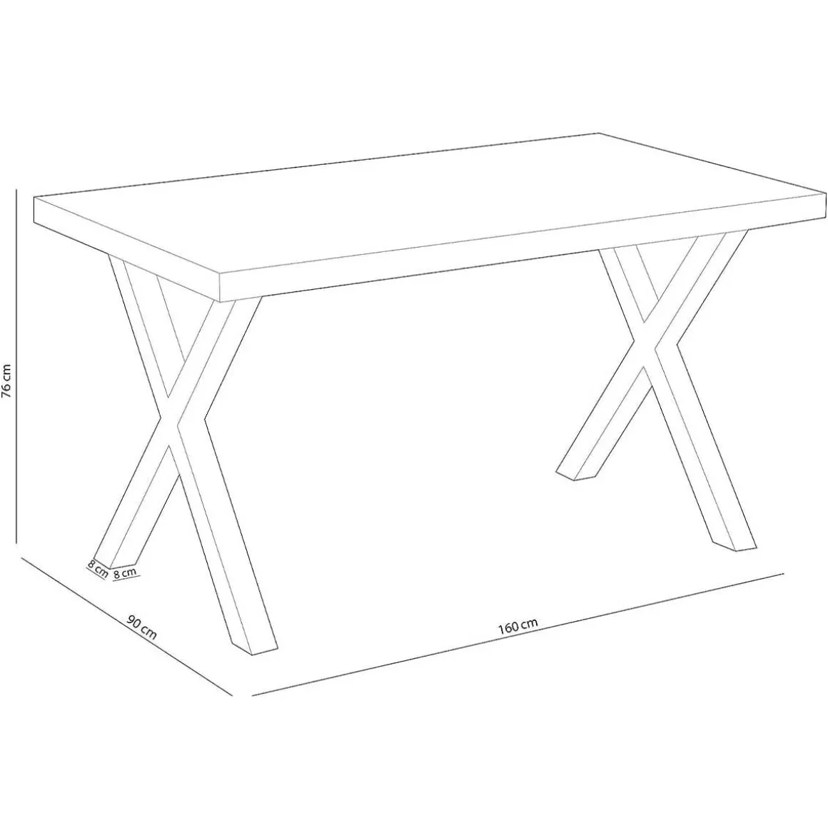 Mesa de comedor X-Loft rectangular diseño nórdico 76x160x90 cm