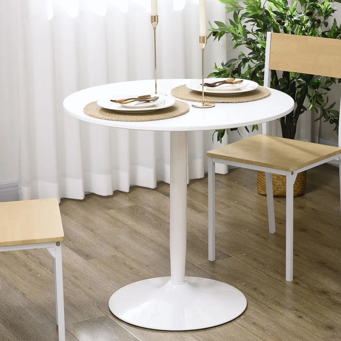 Mesa de comedor Yuzu Homcom redonda blanco Ø80x75 cm
