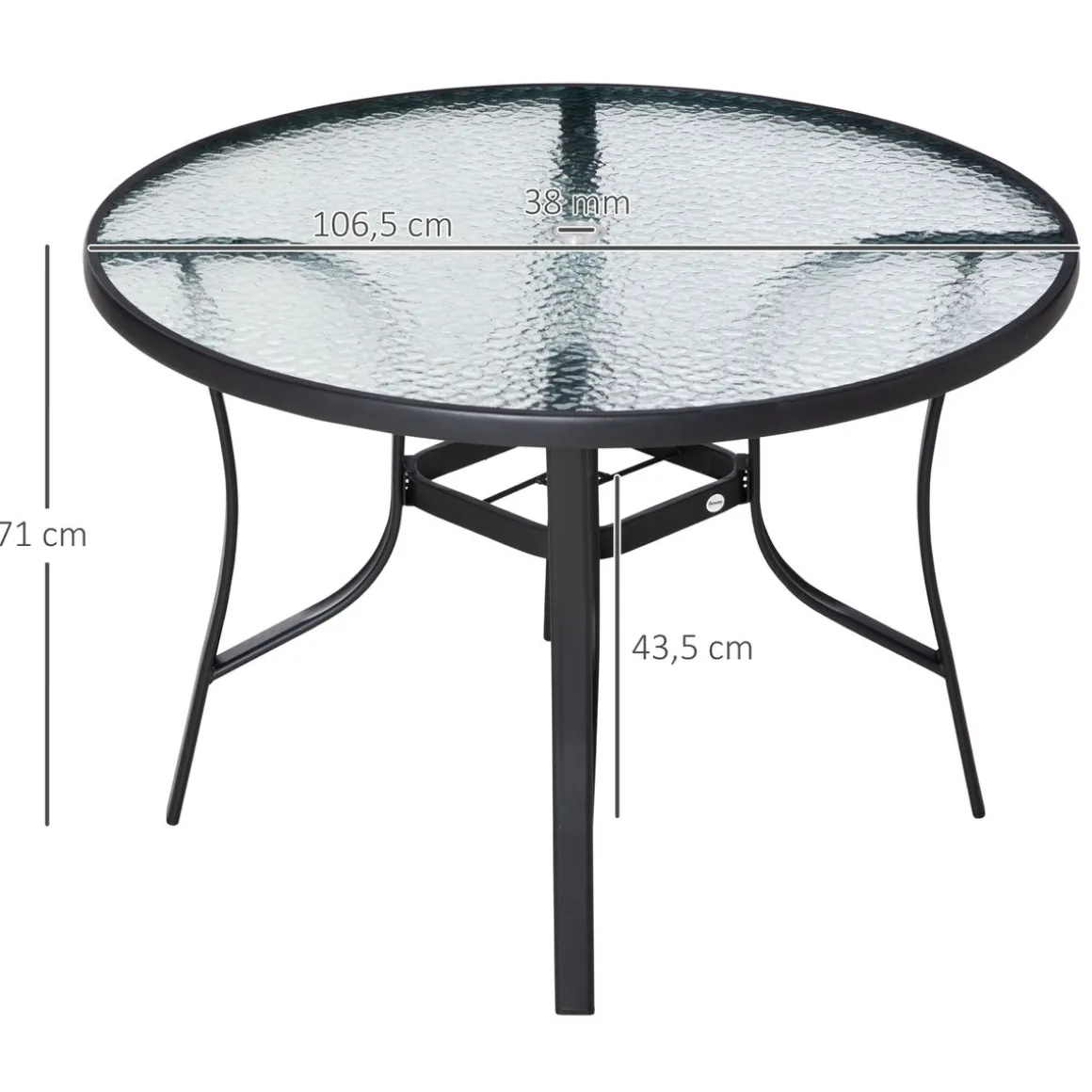 Mesa de cristal de jardín Outsunny redonda con agujero negro Ø106,5x71 cm