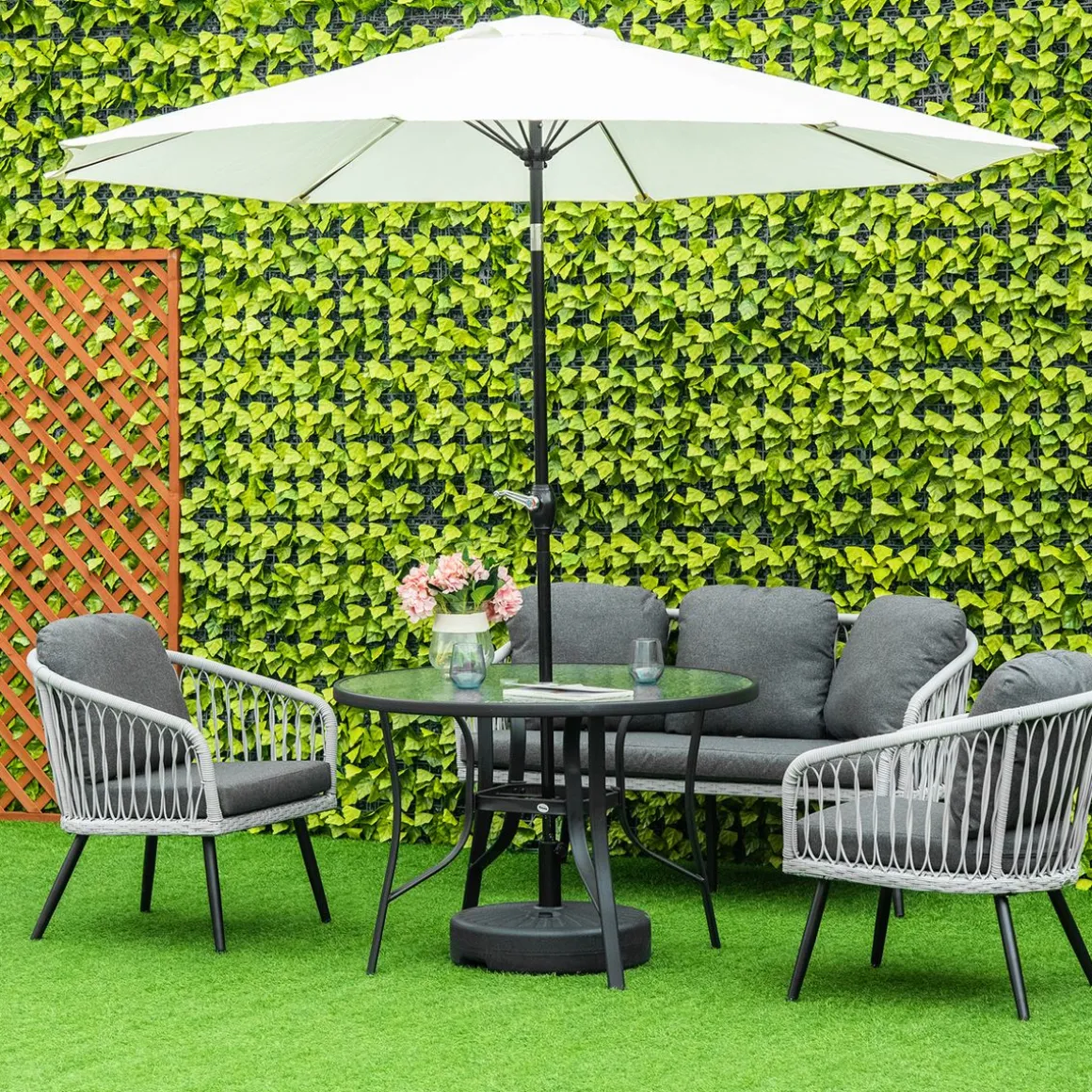 Mesa de cristal de jardín Outsunny redonda con agujero negro Ø106,5x71 cm