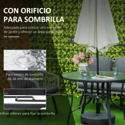 Mesa de cristal de jardín Outsunny redonda con agujero negro Ø106,5x71 cm