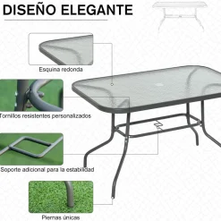 Mesa de cristal de jardín Outsunny rectangular con agujero negro 70x120x80 cm