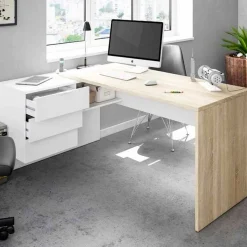 Mesa de despacho Style con cajonera blanco artik/roble 73x145x61,5 cm