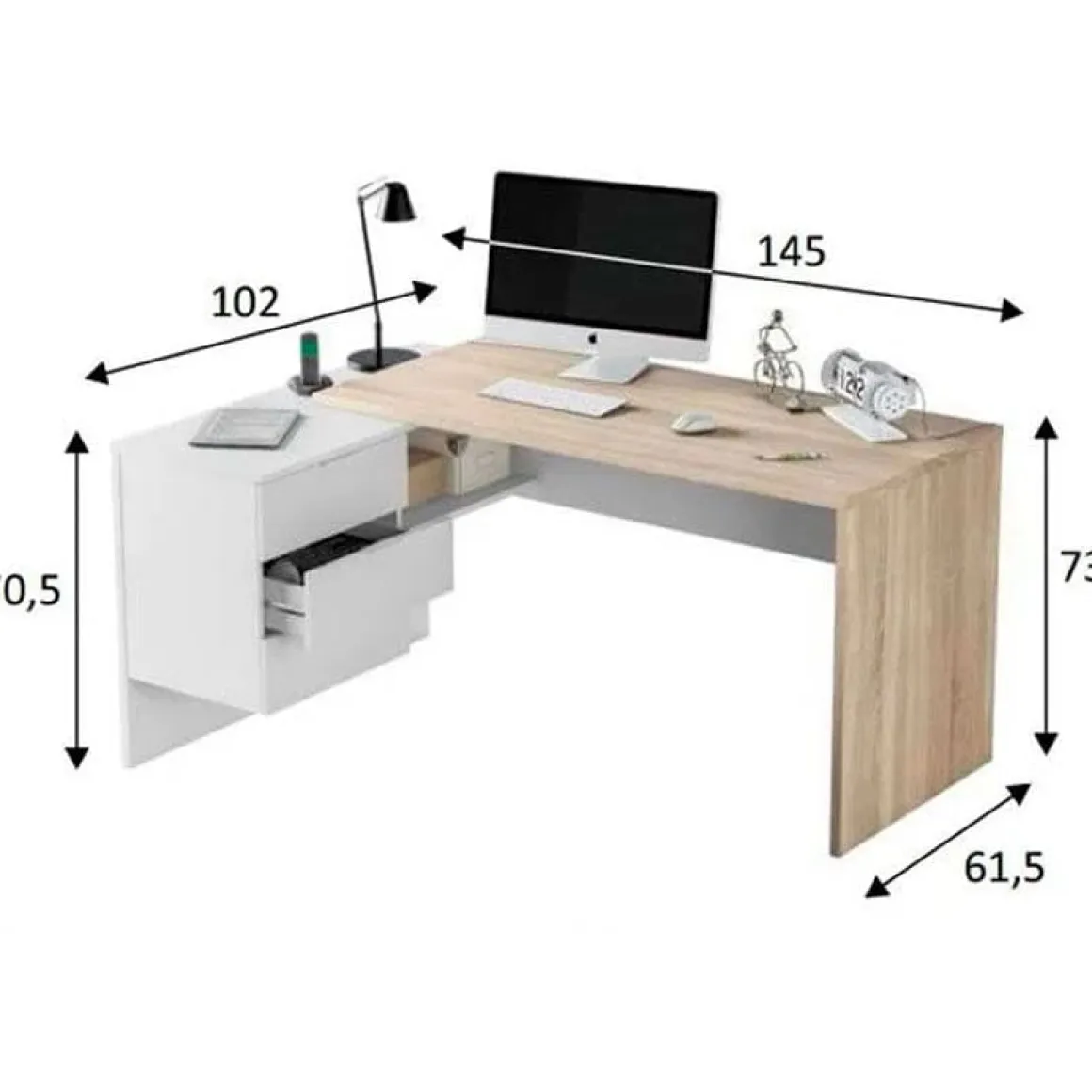 Mesa de despacho Style con cajonera blanco artik/roble 73x145x61,5 cm