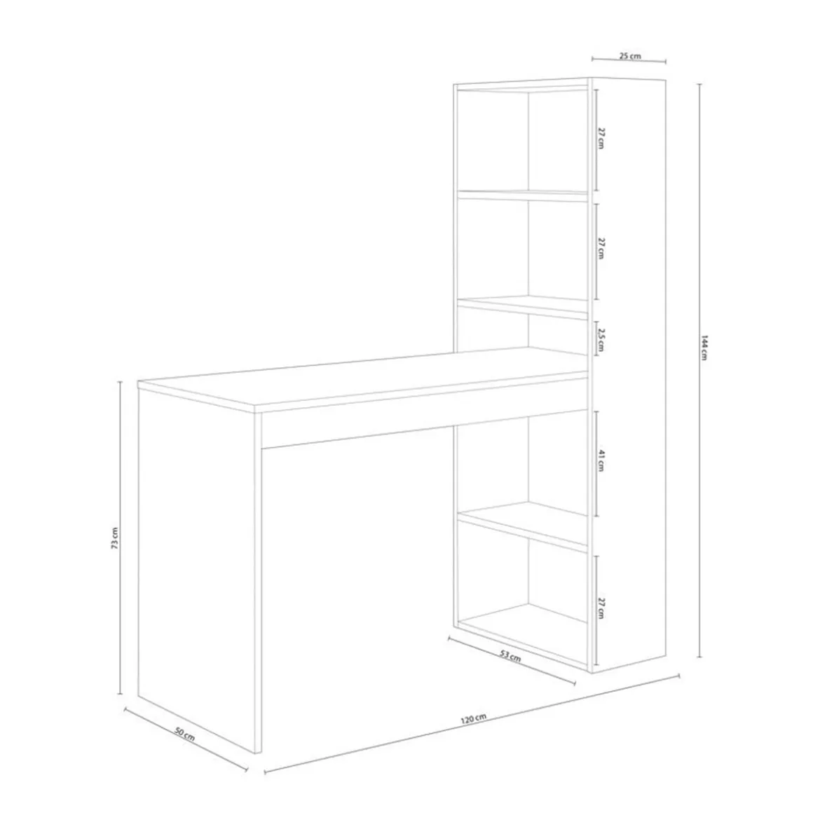 Mesa de escritorio + estantería Duplo/Gio Plus 144x120x50 cm