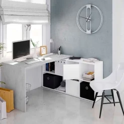 Mesa de escritorio Adapta 6 módulos blanco artik/cemento 74x136x66 cm