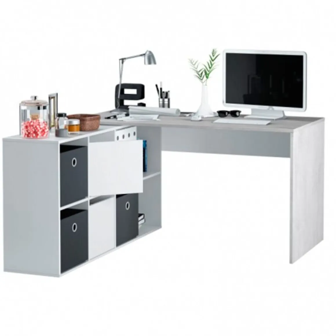 Mesa de escritorio Adapta 6 módulos blanco artik/cemento 74x136x66 cm