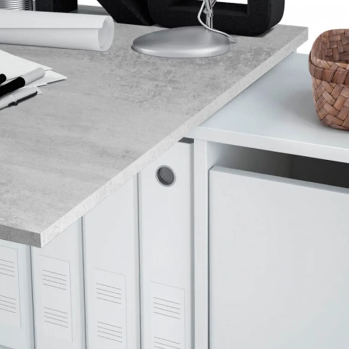 Mesa de escritorio Adapta 6 módulos blanco artik/cemento 74x136x66 cm