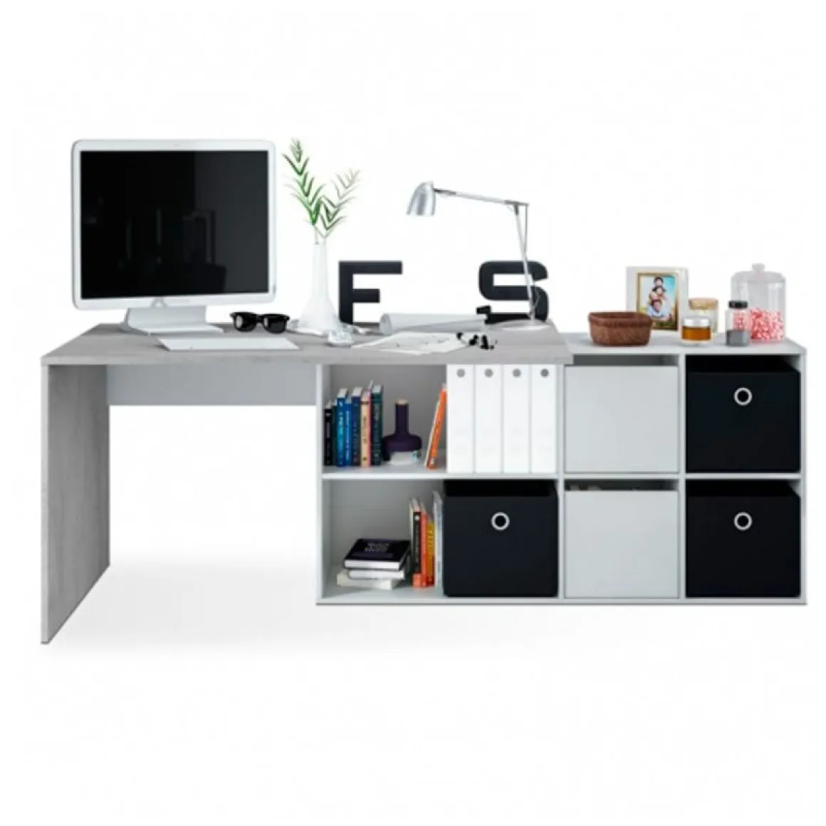 Mesa de escritorio Adapta 6 módulos blanco artik/cemento 74x136x66 cm
