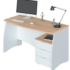 Mesa de escritorio Argón con cajonera blanco artik/roble 74x136x67 cm