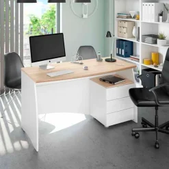 Mesa de escritorio Argón con cajonera blanco artik/roble 74x136x67 cm