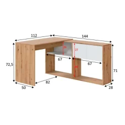Mesa de escritorio Duo con estantería blanco artik/roble nodi