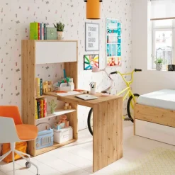 Mesa de escritorio Duo con estantería blanco artik/roble nodi