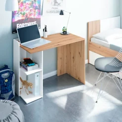 Mesa de escritorio Kenia 2 módulos blanco artik/roble nodi 78x100x52 cm