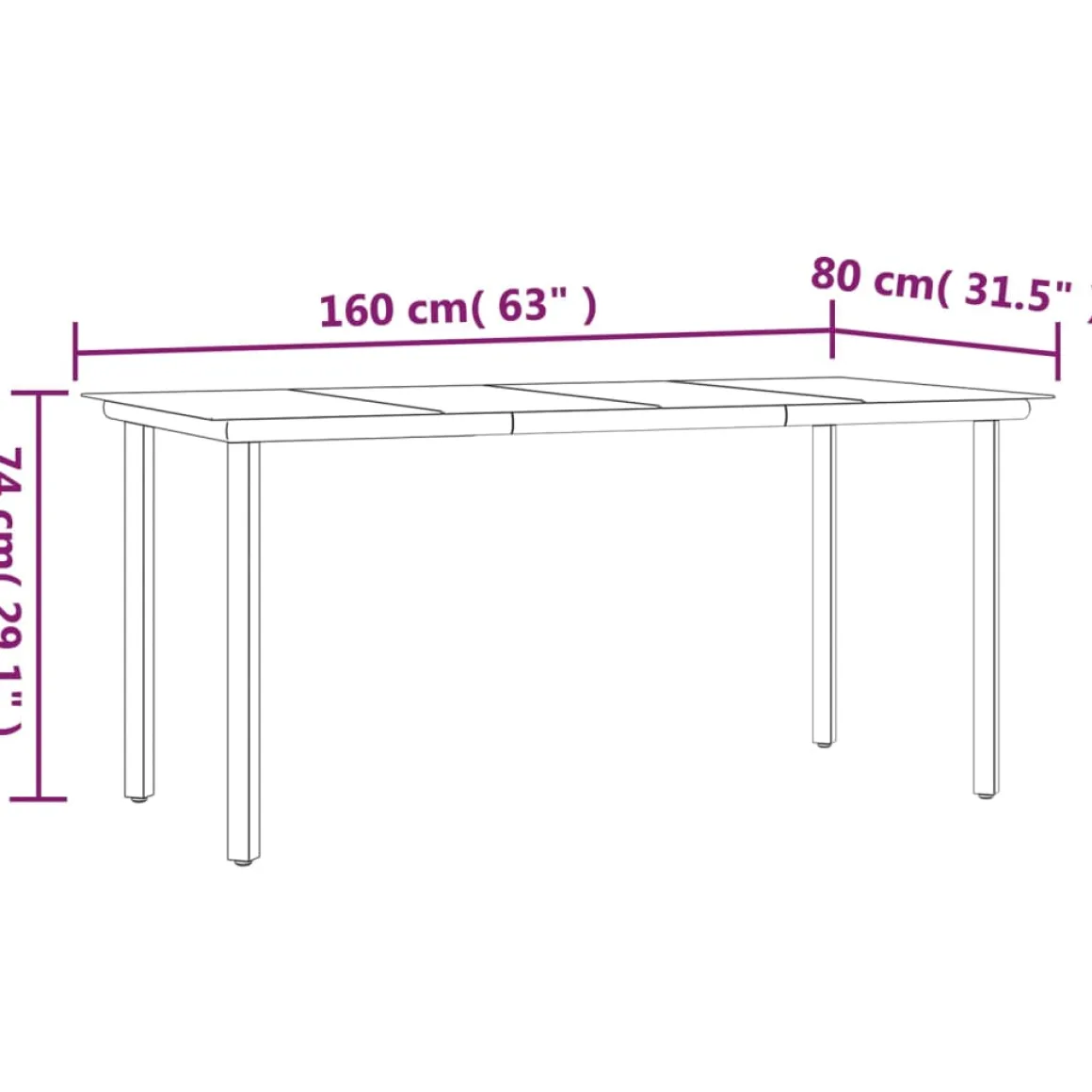 Mesa de exterior Carlo vidrio negro 74x160x80 cm