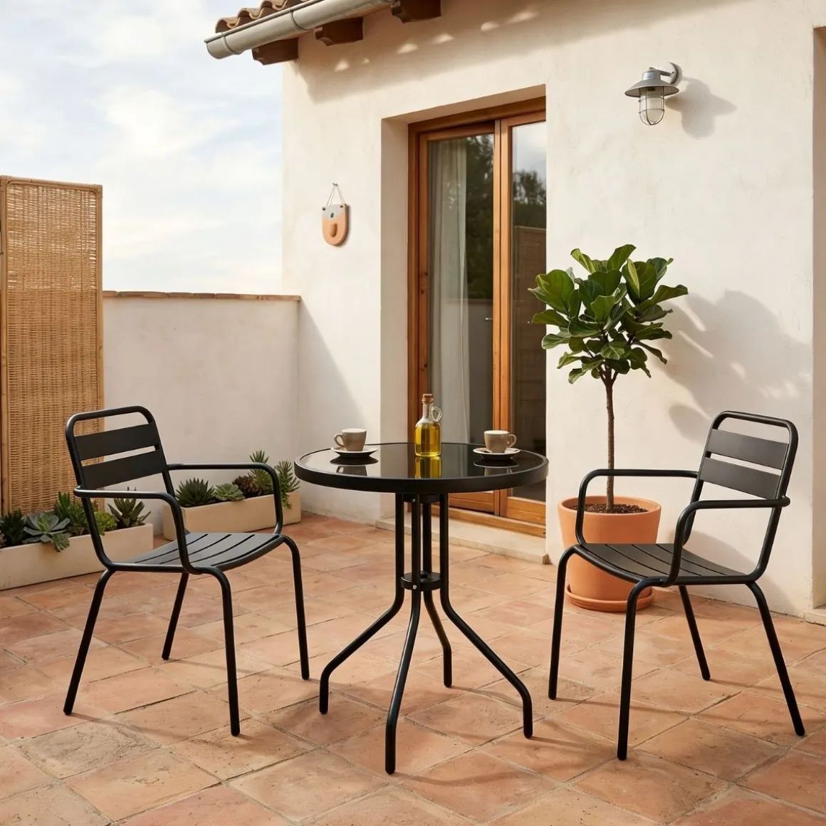 Mesa de exterior diseño redondo negro Ø60x71 cm