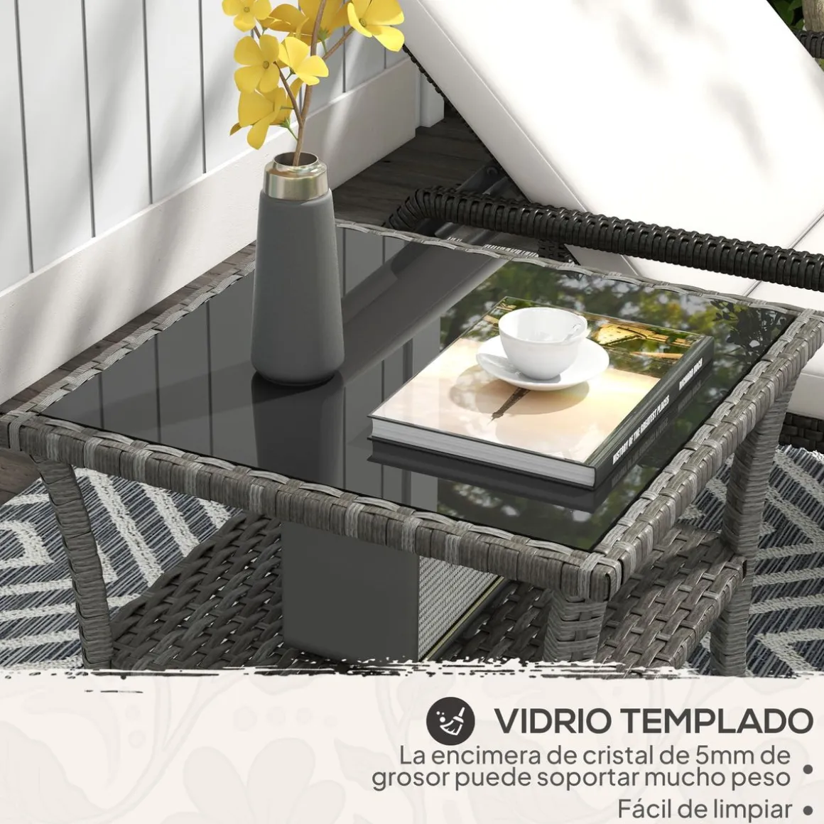 Mesa de exterior Inna Outsunny ratán 45x50 cm
