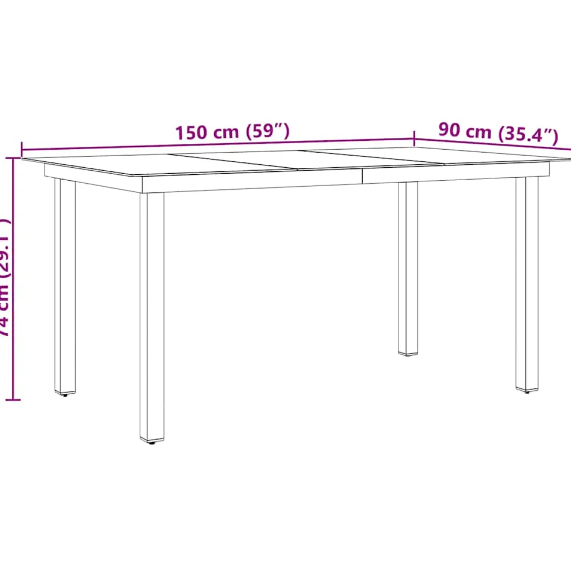 Mesa de exterior Nuvia superficie de vidrio negro 74x150x90 cm