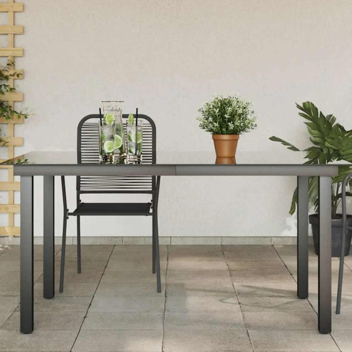 Mesa de exterior Nuvia superficie de vidrio negro 74x150x90 cm