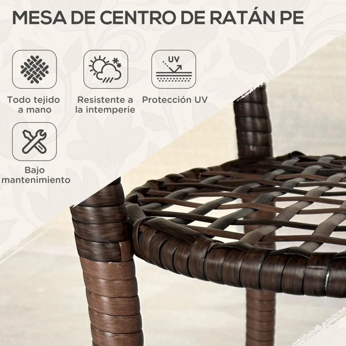 Mesa de exterior Palmer Outsunny con estante marrón Ø64x71 cm