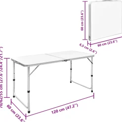 Mesa de exterior plegable altura ajustable 3 posiciones blanco 55-62-70x120x60 cm