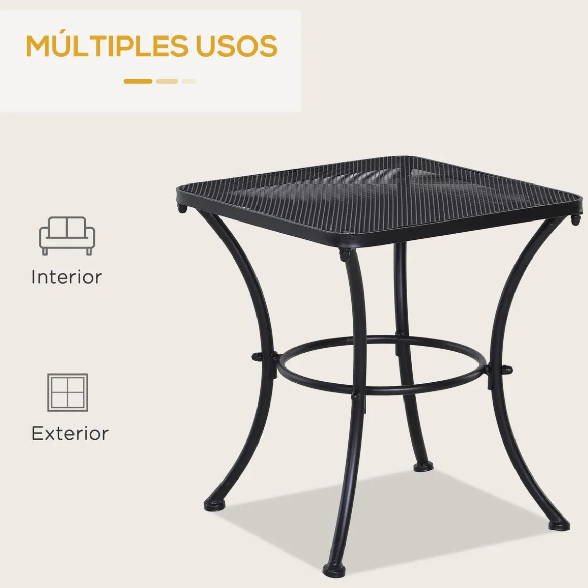 Mesa de jardín Castell Outsunny cuadrada negro 50x45x45 cm