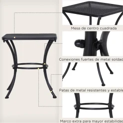 Mesa de jardín Castell Outsunny cuadrada negro 50x45x45 cm