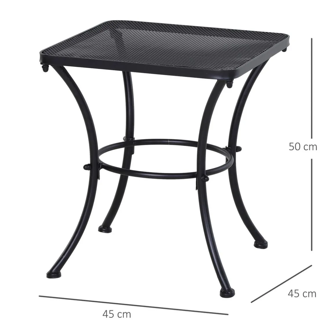 Mesa de jardín Castell Outsunny cuadrada negro 50x45x45 cm