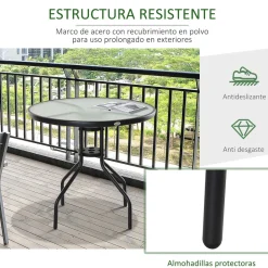 Mesa de jardín Chester Outsunny redonda con agujero para sombrilla negro Ø80x72 cm