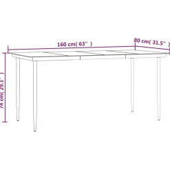 Mesa de jardín Guanajay rectangular acero y vidrio negro 74x160x80 cm