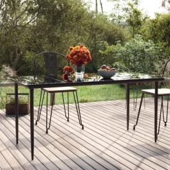 Mesa de jardín Guanajay rectangular acero y vidrio negro 74x160x80 cm