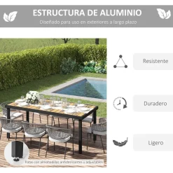 Mesa de jardín Jucar Outsuny 8 personas natural/negro 74x190x90 cm
