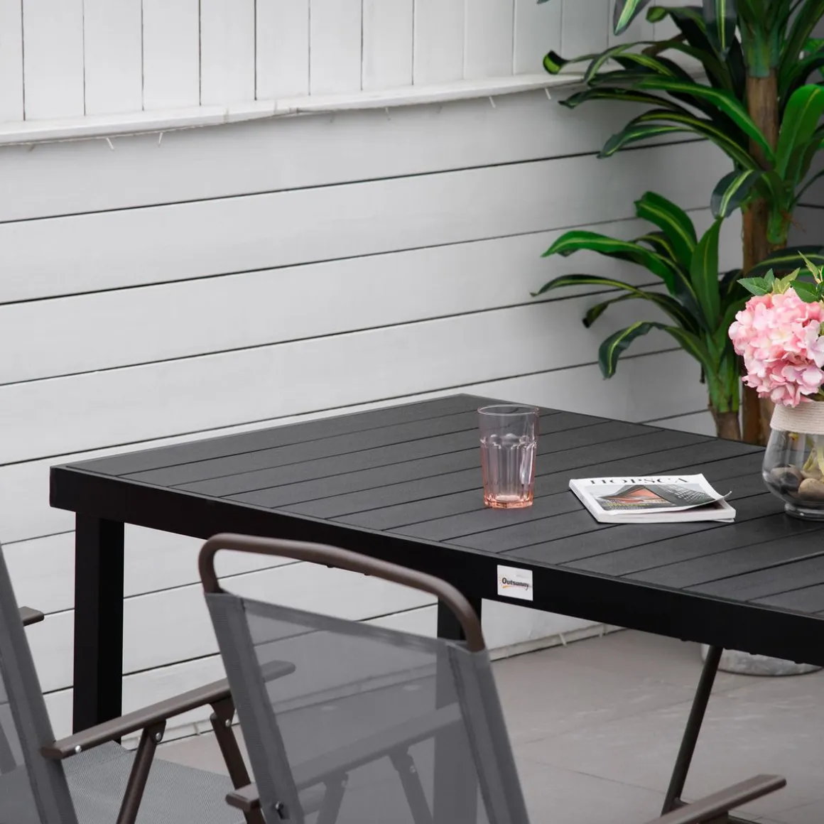 Mesa de jardín Kuma Outsunny 8 personas negro 74x190x90 cm