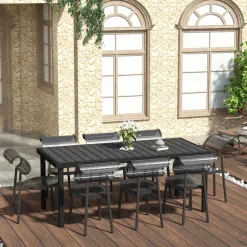 Mesa de jardín Kuma Outsunny 8 personas negro 74x190x90 cm
