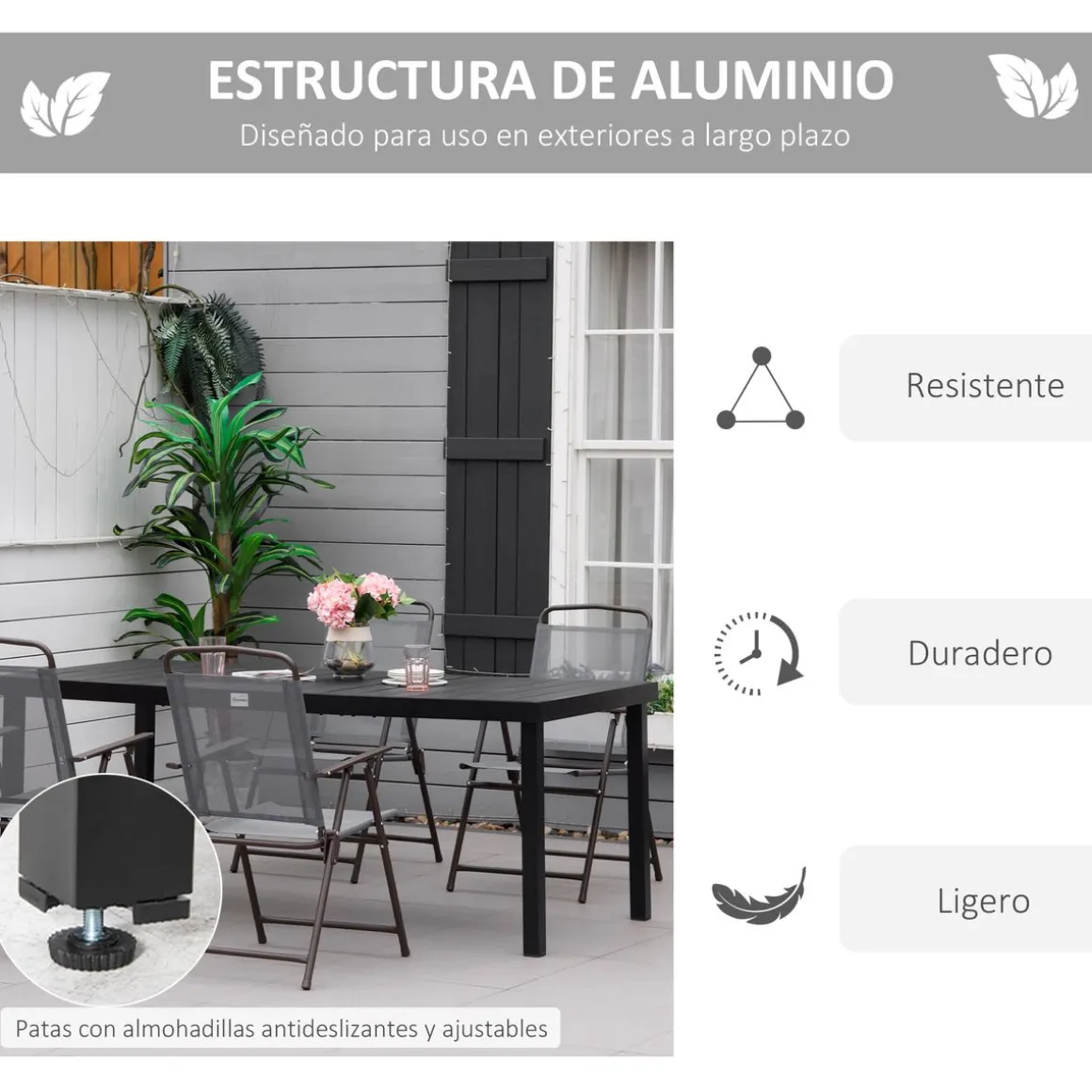 Mesa de jardín Kuma Outsunny 8 personas negro 74x190x90 cm