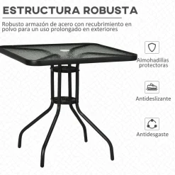 Mesa de jardín Leno Outsunny con agujero para sombrilla negro 72x76x76 cm