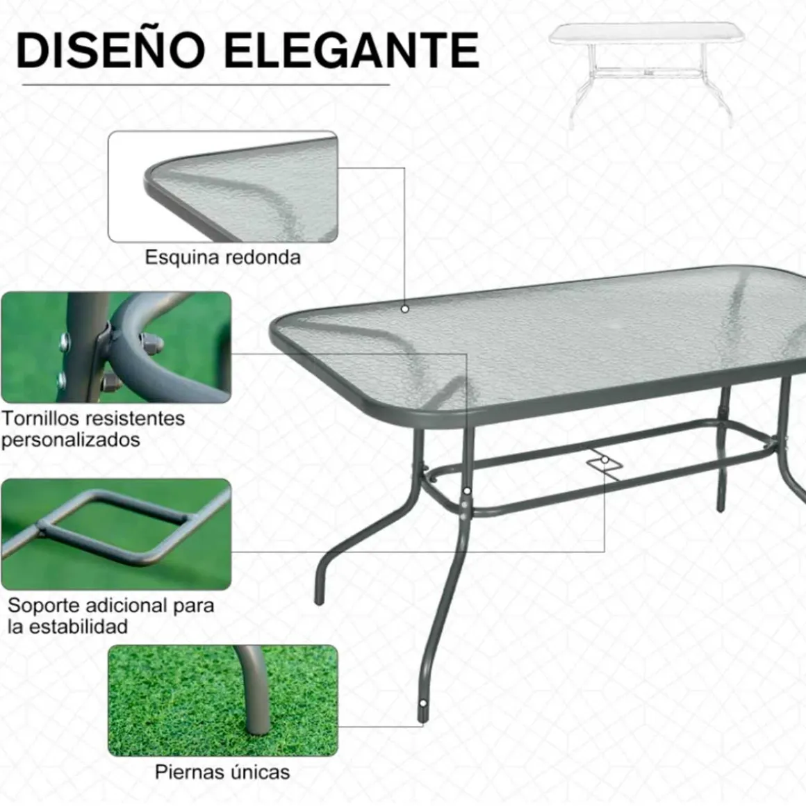 Mesa de jardín Outsunny con orificio para sombrilla gris carbón 70x120x80 cm