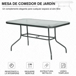 Mesa de jardín Outsunny con orificio para sombrilla gris carbón 70x120x80 cm