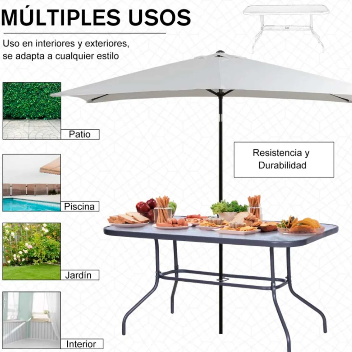 Mesa de jardín Outsunny con orificio para sombrilla gris carbón 70x120x80 cm