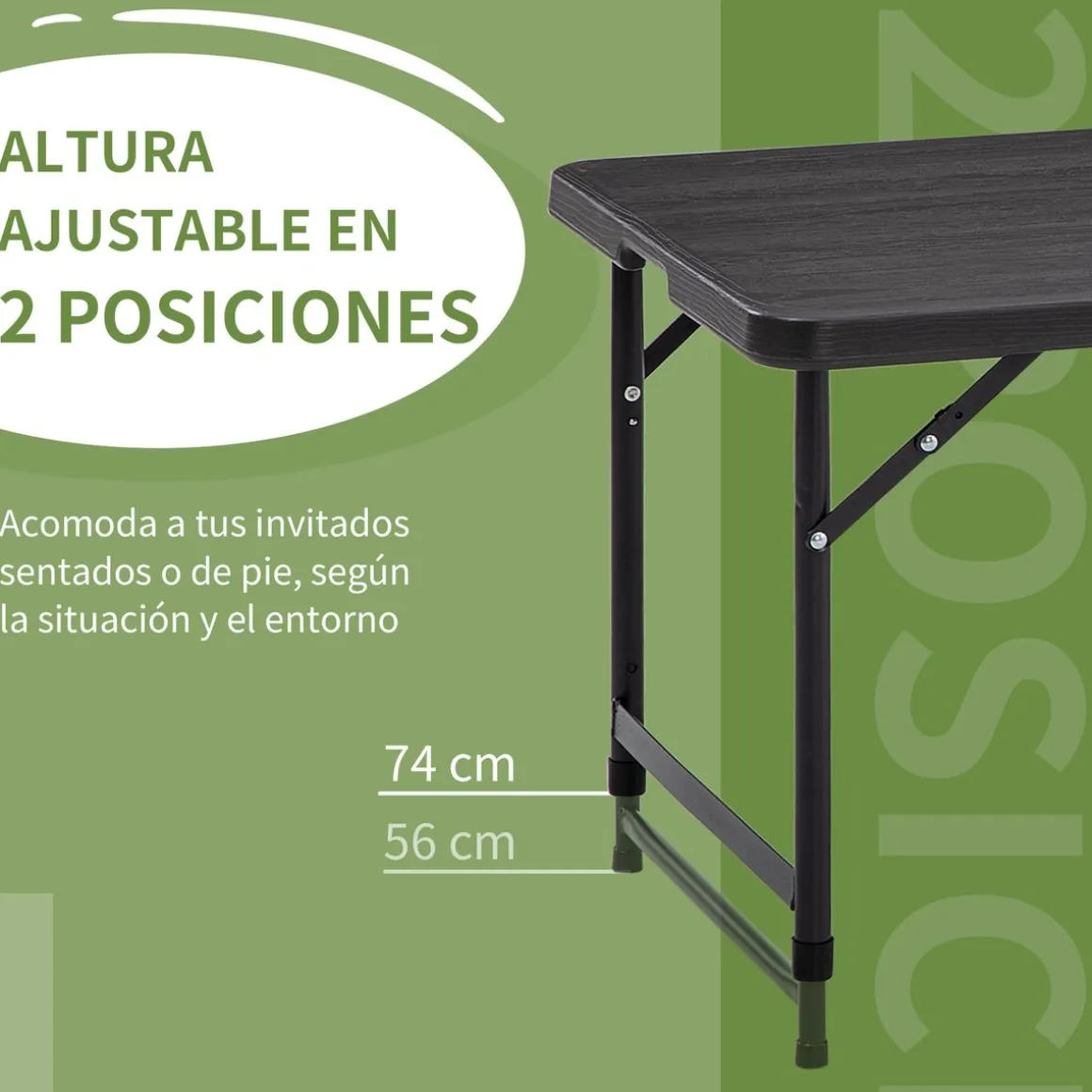 Mesa de jardín Outsunny plegable altura ajustable gris 56-74x118x60 cm